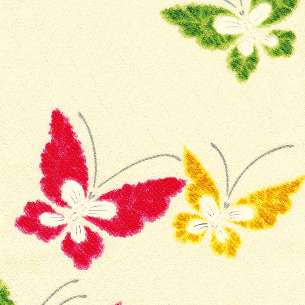Top seller; Beautiful colourful red, green and yellow butterflies greeting card; design led;  Lovely vintage Japanese fabric design; any occasion; friend; thinking of you; sister; niece; aunt; wife; grandma; friend